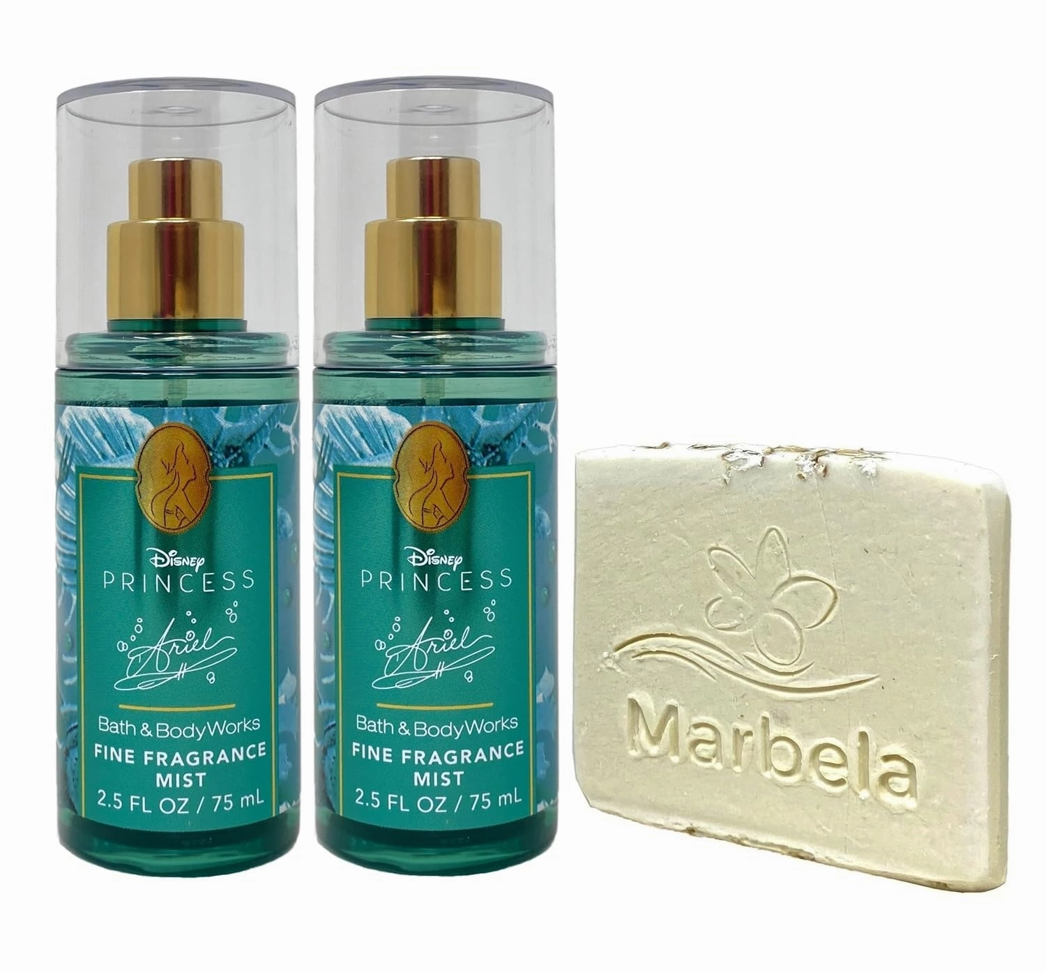 Bath & Body Works Limited Edition Princess Collection Ariel 2 Pack Mini Fragrance Mist Bundle with a Natural Oats Sample Soap - Travel Size
