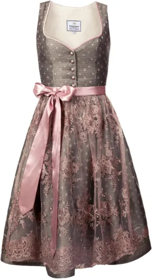 Bavarian Women's Designer Midi Dirndl Claire Dress 2-Pieces   Apron Size US2-US24
