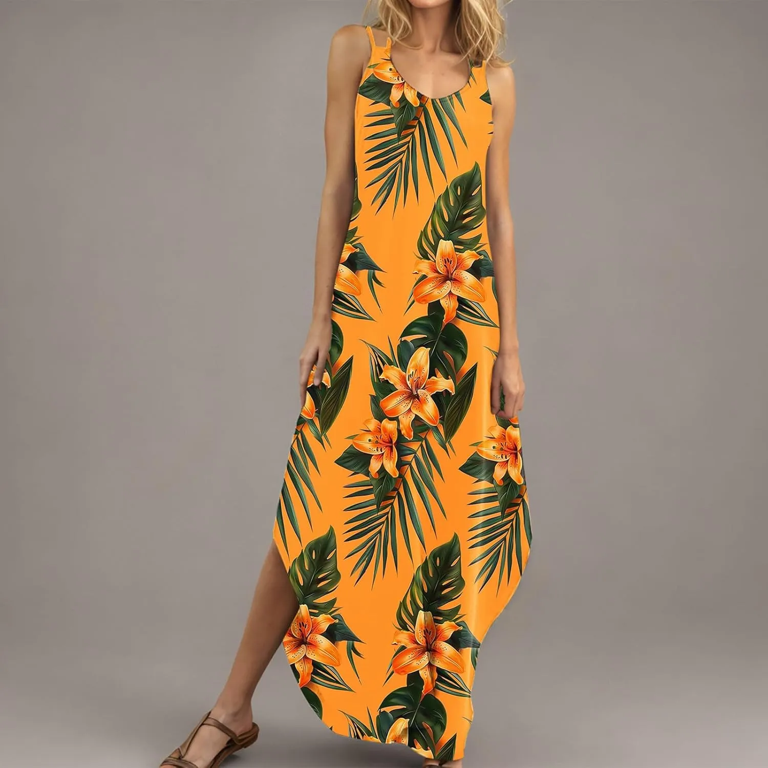 Beach Dresses for Women 2025 Vacation Spring Boho Floral Long Sundress Summer Flowy Sleeveless Casual Maxi Dress