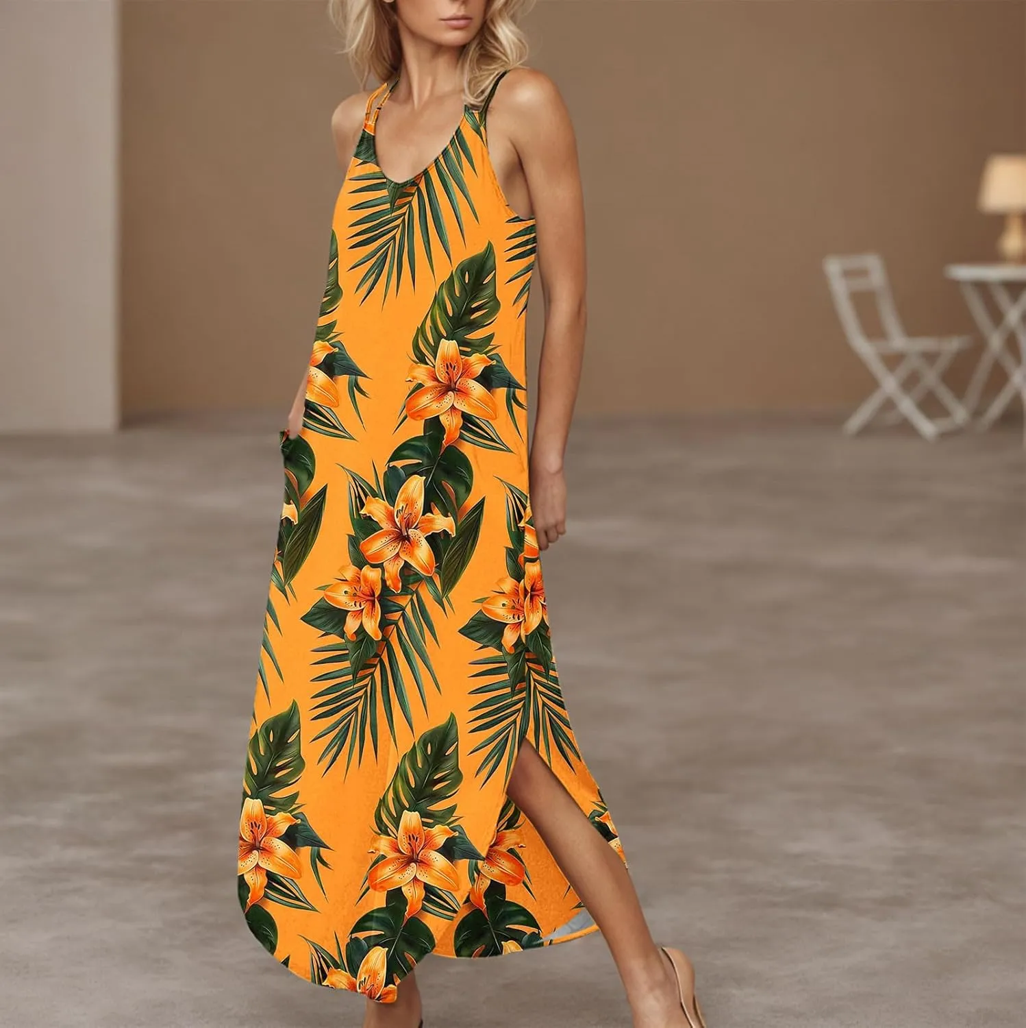 Beach Dresses for Women 2025 Vacation Spring Boho Floral Long Sundress Summer Flowy Sleeveless Casual Maxi Dress