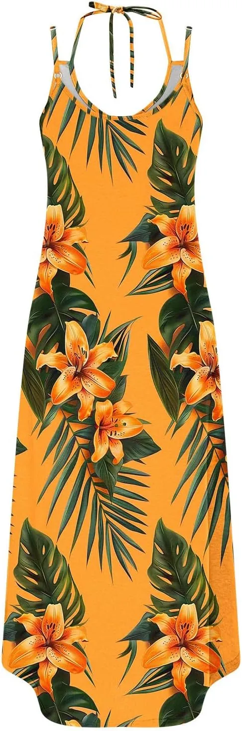 Beach Dresses for Women 2025 Vacation Spring Boho Floral Long Sundress Summer Flowy Sleeveless Casual Maxi Dress