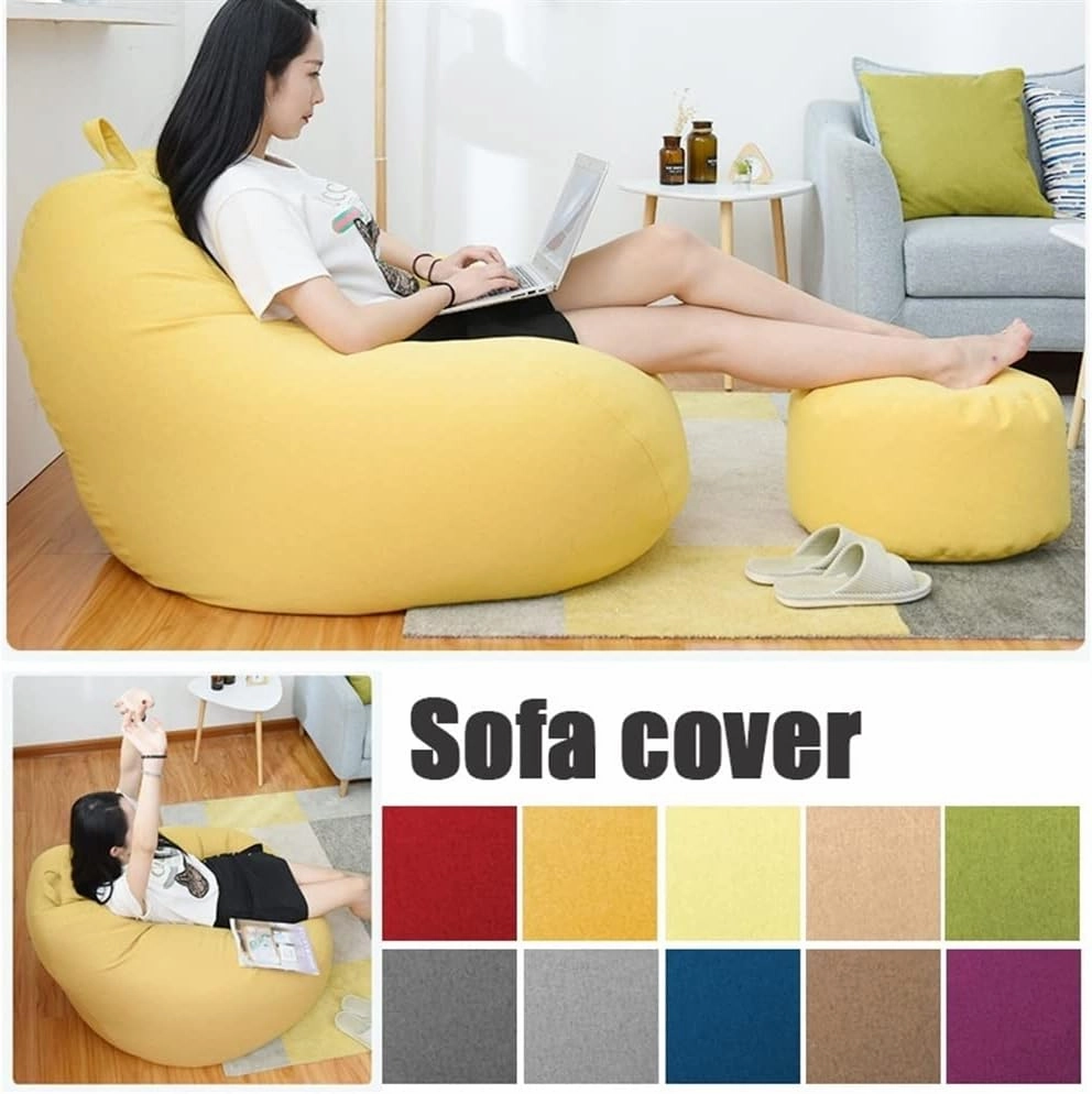 Bean Bag Chair Big Lazy Sofas Cover Beanbag Sofa Cover No Filler Bean Bag Chair Pouf Bed Futon Seat Tatami Puff Relax Lounge Furniture Decorate (Color : Black-, Specification : 80X90cm)