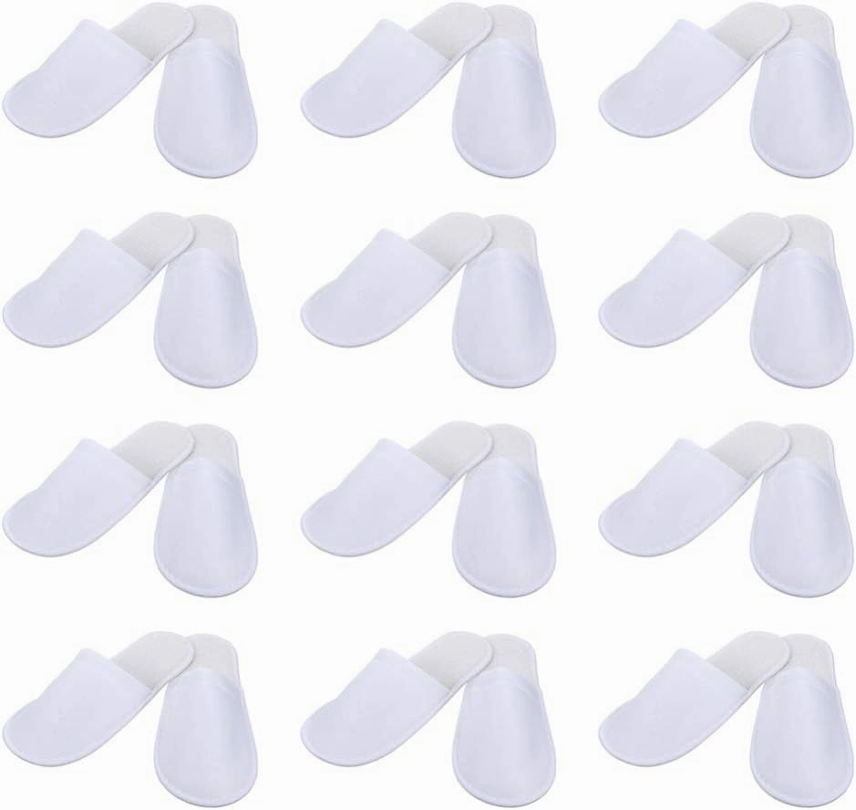 Beaupretty 12 Pairs Disposable Non-Skid Non-Slip Slippers - Unisex Adults - White Coral Fleece - Closed Toe - Spa & Hotel - Women's