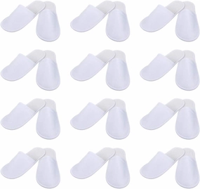 Beaupretty 12 Pairs Disposable Non-Skid Non-Slip Slippers - Unisex Adults - White Coral Fleece - Closed Toe - Spa & Hotel - Women's