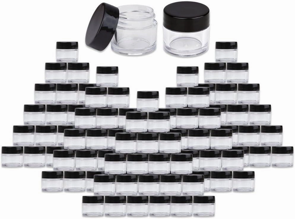 Beauticom High-Graded Quality 7 Grams/7 ML (Quantity: 1200 Pieces) Thick Wall Clear Plastic LEAK-PROOF Jars Container with Black Lids for Cosmetic, Lip Balm, Lip Gloss, Creams, Lotion, Liquid
