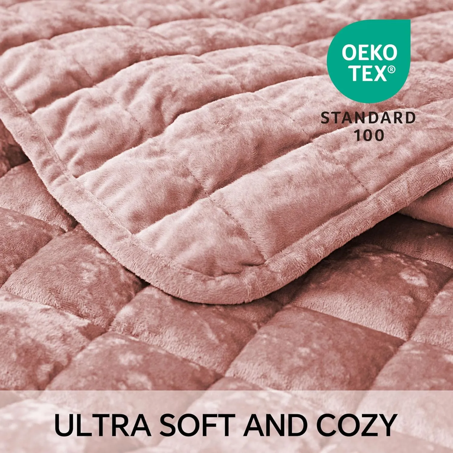 BEDELITE Velvet Quilt Set King Size - Lightweight Luxury Quilted Bedding Set,Soft Cozy Dusty Pink Comforter Set,3 Pieces Oversized Bedspread Coverlet for All Seasons with 2 Pillow Shams