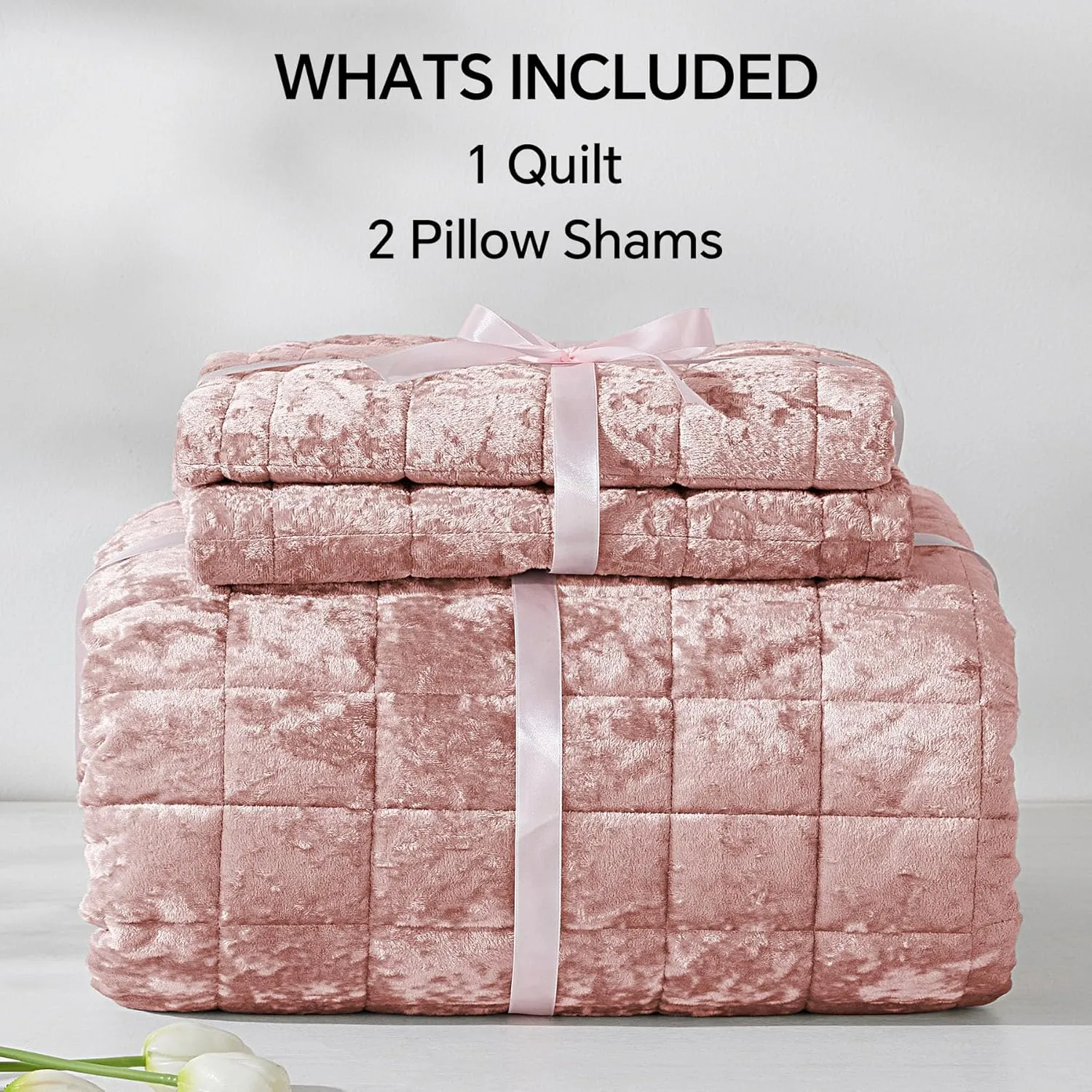 BEDELITE Velvet Quilt Set King Size - Lightweight Luxury Quilted Bedding Set,Soft Cozy Dusty Pink Comforter Set,3 Pieces Oversized Bedspread Coverlet for All Seasons with 2 Pillow Shams