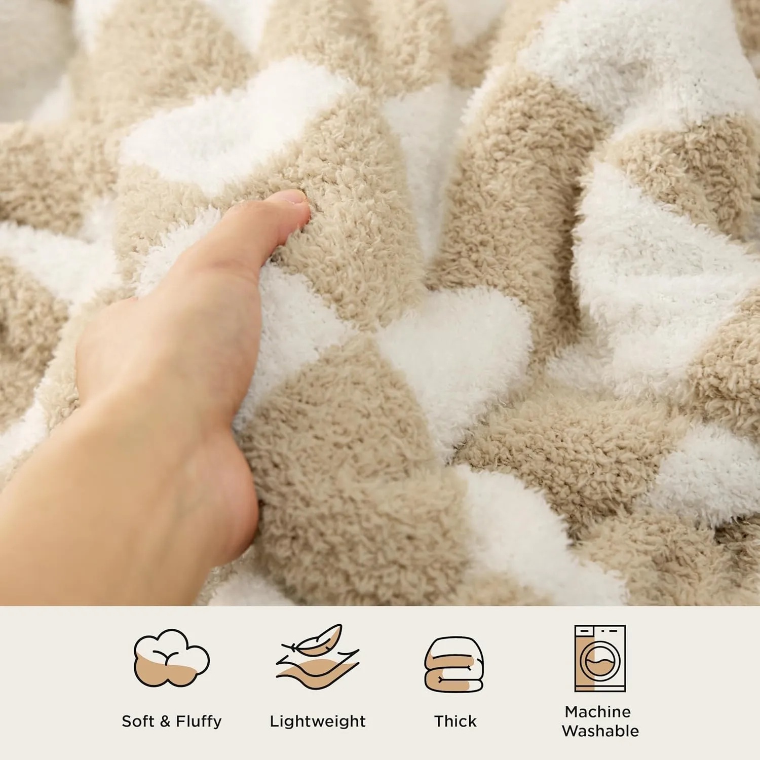 Bedsure Checkered Throw Blanket for Couch - Super Soft, Cozy & Warm Knit Blanket, Breathable, Lightweight & Fluffy for Bed & Sofa, Checkered Beige, 50x60 Inches
