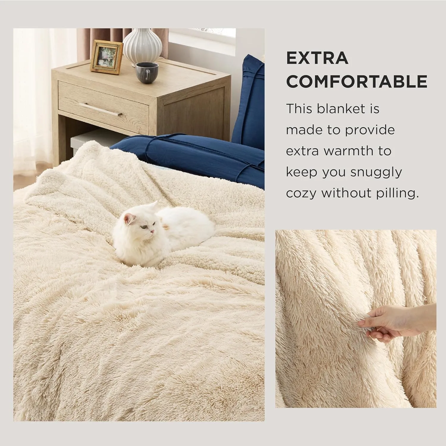 Bedsure Fluffy Beige Throw Blanket Gifts for Women, Kids, Soft Fleece Cozy Fuzzy Sherpa Plush Warm Minky Thick Faux Fur Throws for Couch, Bed, Beige Decor House Blanket Gifts for Mom Dad, 50x60