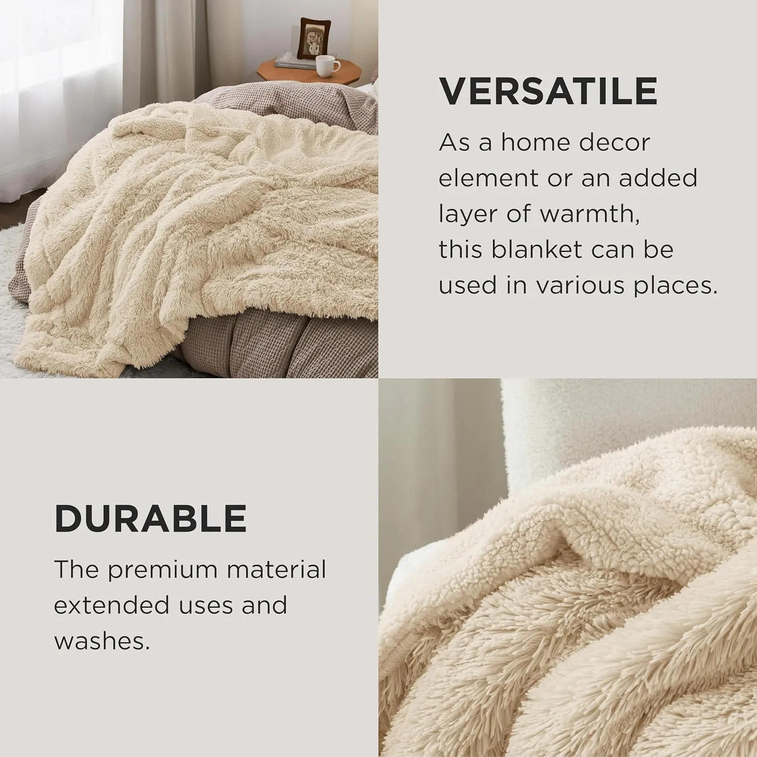 Bedsure Fluffy Beige Throw Blanket Gifts for Women, Kids, Soft Fleece Cozy Fuzzy Sherpa Plush Warm Minky Thick Faux Fur Throws for Couch, Bed, Beige Decor House Blanket Gifts for Mom Dad, 50x60