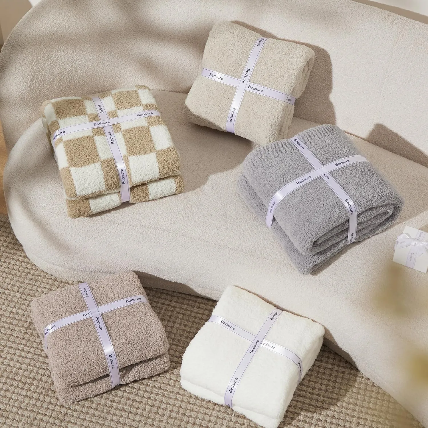 Bedsure Knit Throw Blanket for Couch - Super Soft, Cozy & Warm Fluffy Blanket, Breathable, Lightweight for Bed & Sofa, Beige, 50x60 Inches