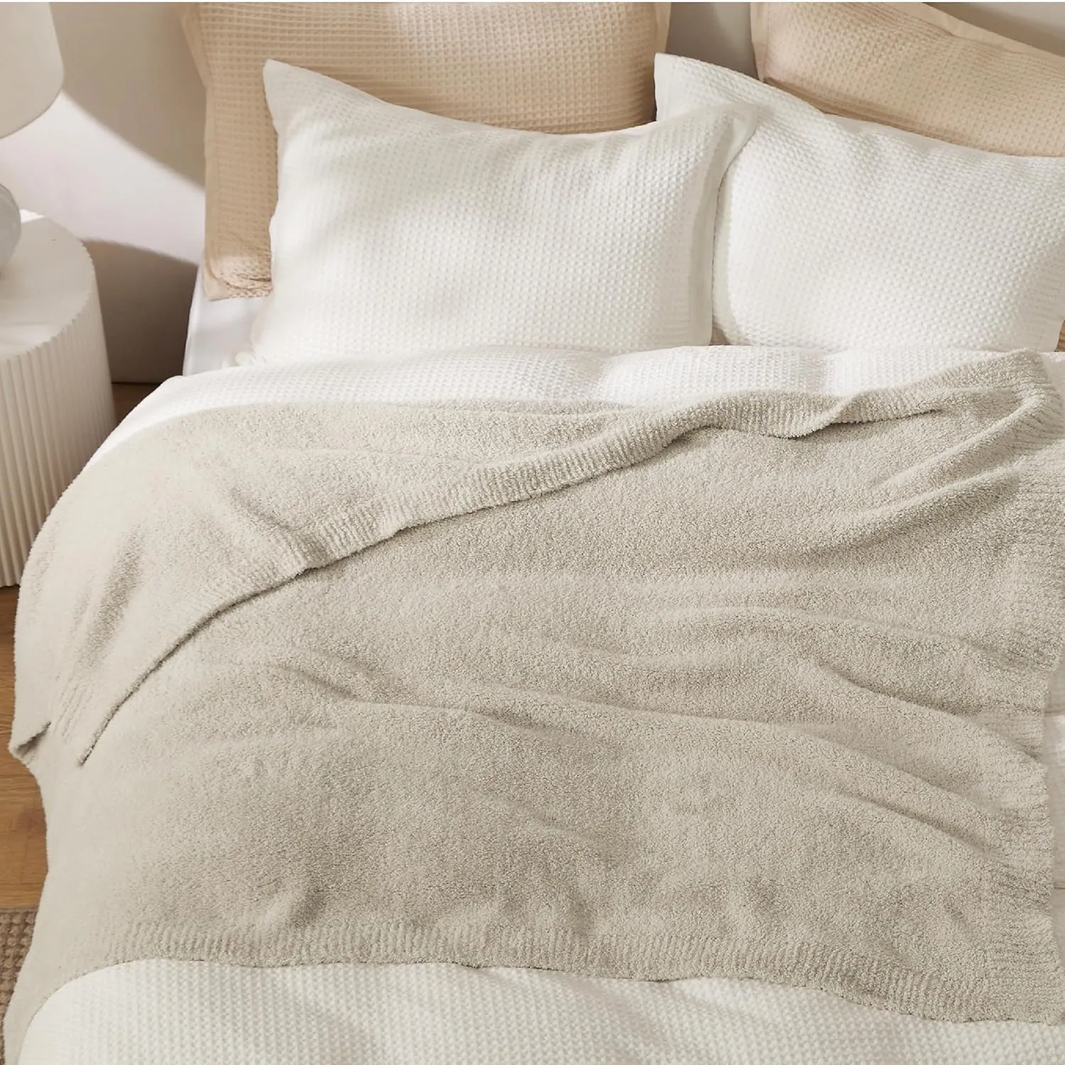 Bedsure Knit Throw Blanket for Couch - Super Soft, Cozy & Warm Fluffy Blanket, Breathable, Lightweight for Bed & Sofa, Beige, 50x60 Inches