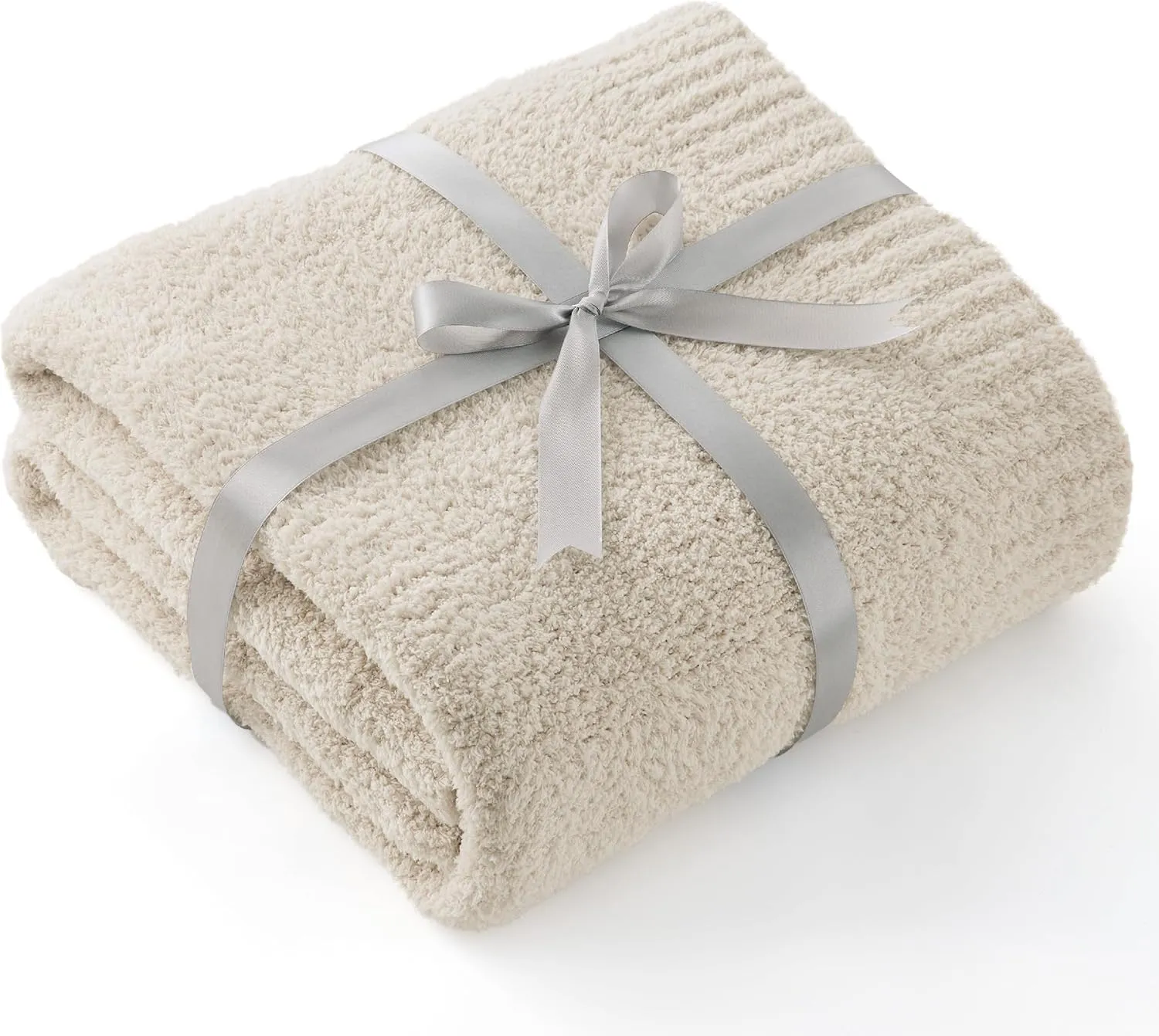 Bedsure Knit Throw Blanket for Couch - Super Soft, Cozy & Warm Fluffy Blanket, Breathable, Lightweight for Bed & Sofa, Beige, 50x60 Inches