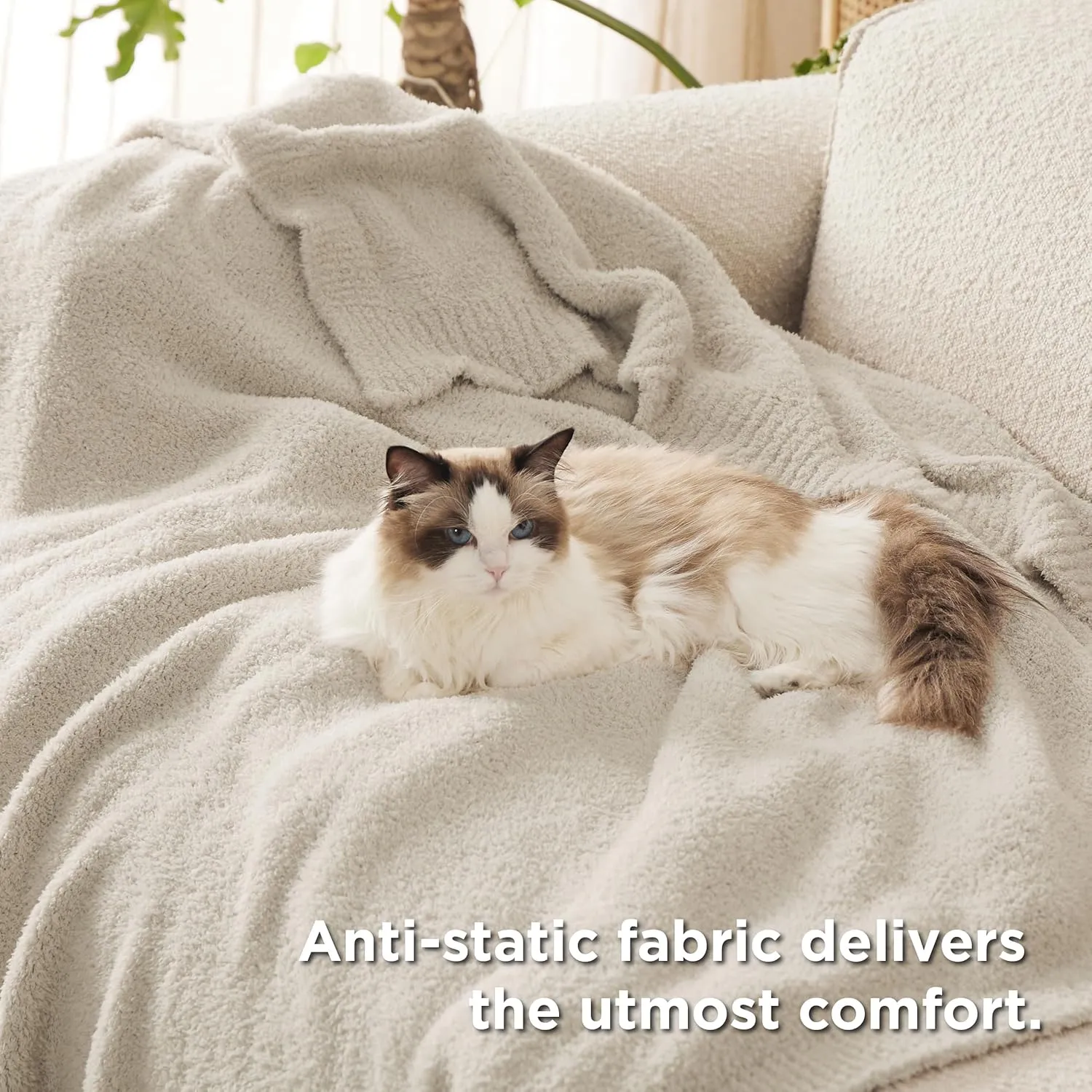 Bedsure Knit Throw Blanket for Couch - Super Soft, Cozy & Warm Fluffy Blanket, Breathable, Lightweight for Bed & Sofa, Beige, 50x60 Inches