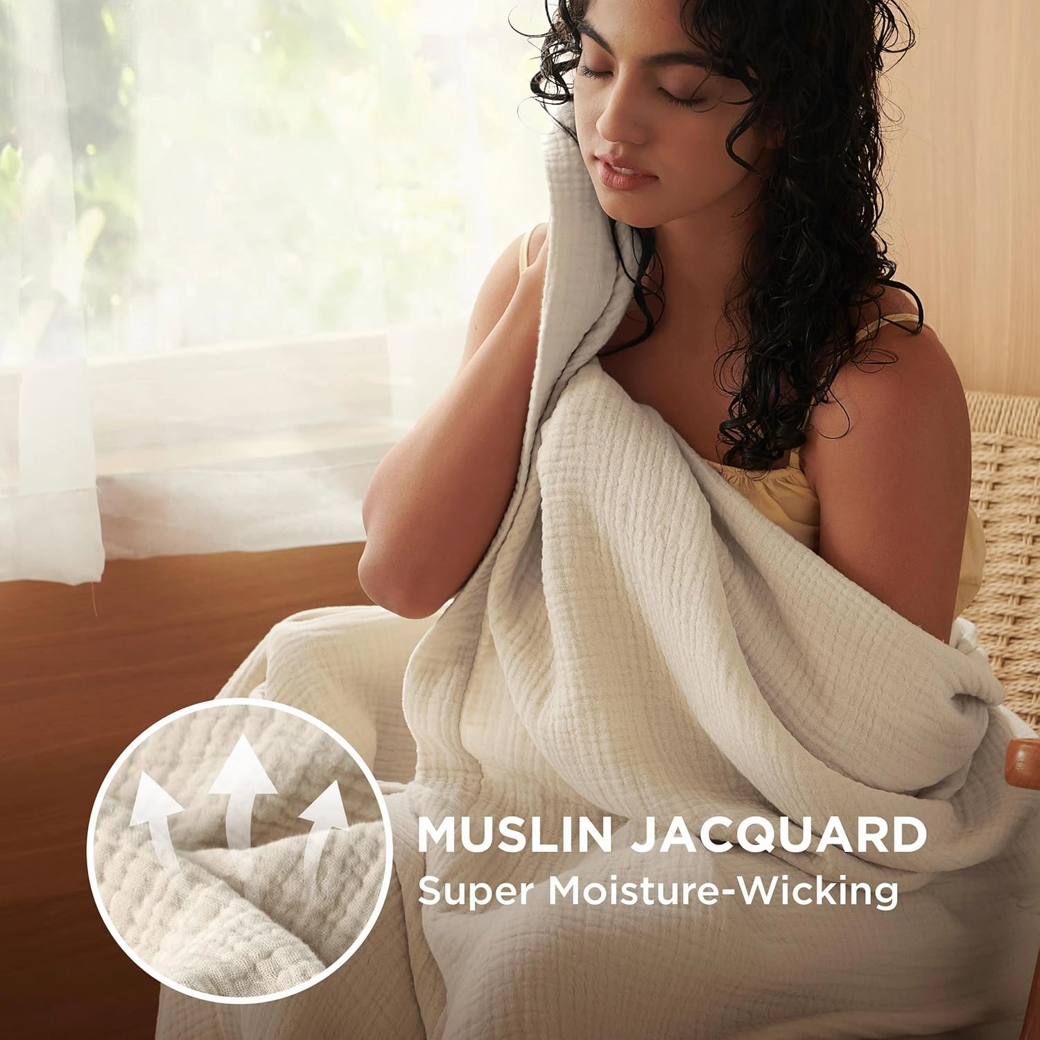 Bedsure 100% Cotton Muslin Throw Blanket Twin XL for Bed - 4-Layer Breathable and Lightweight Thin Soft Gauze Muslin Blanket for Summer, Linen Beige, 66x90 Inches
