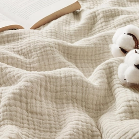 Bedsure 100% Cotton Muslin Throw Blanket Twin XL for Bed - 4-Layer Breathable and Lightweight Thin Soft Gauze Muslin Blanket for Summer, Linen Beige, 66x90 Inches