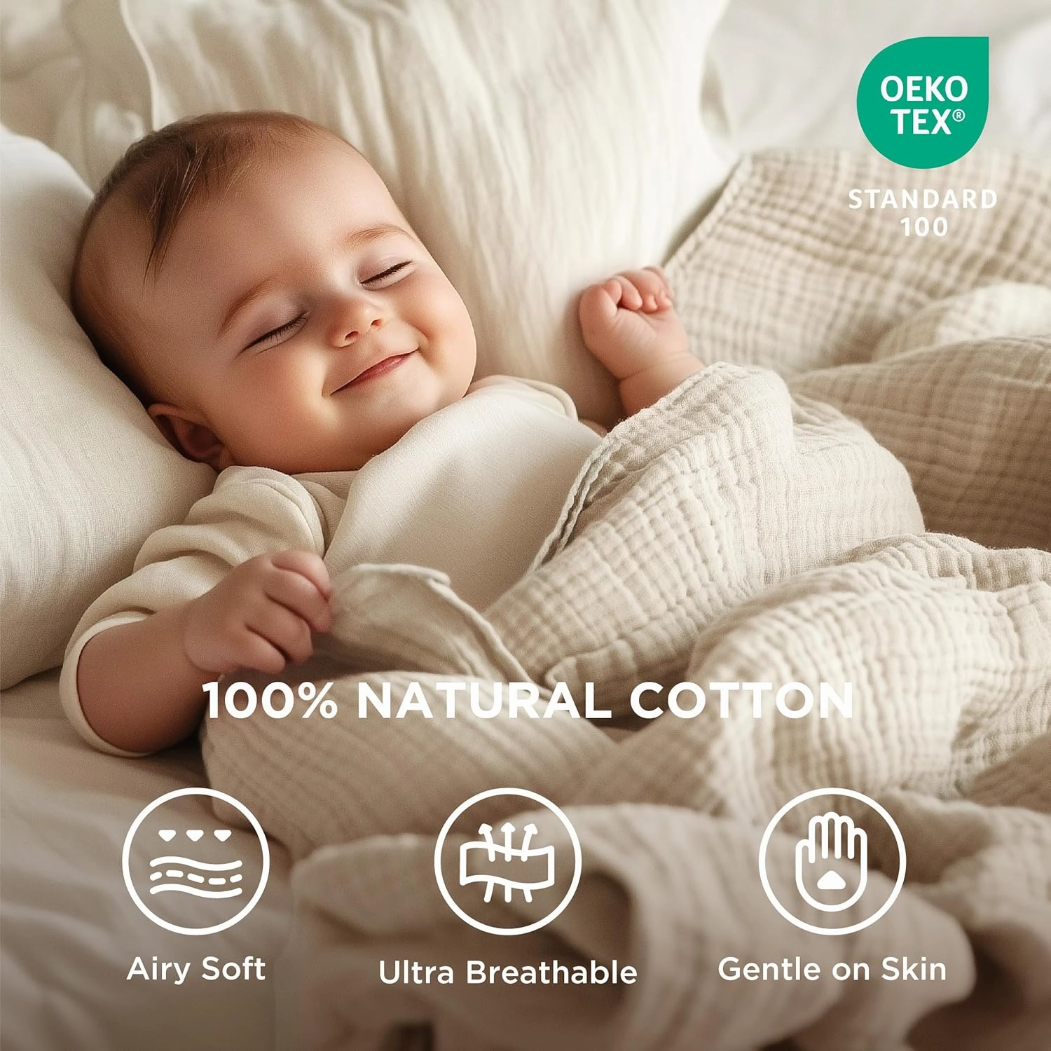 Bedsure 100% Cotton Muslin Throw Blanket Twin XL for Bed - 4-Layer Breathable and Lightweight Thin Soft Gauze Muslin Blanket for Summer, Linen Beige, 66x90 Inches