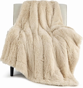 Bedsure Fuzzy Sherpa Faux Fur Twin Blanket Beige Cozy Gifts for Women Men, Soft Fleece Plush Warm Minky Thick Blanket Twin Size for Bed, Couch, Room Decor Dorm Essentials Beige Decor Gifts, 60x80