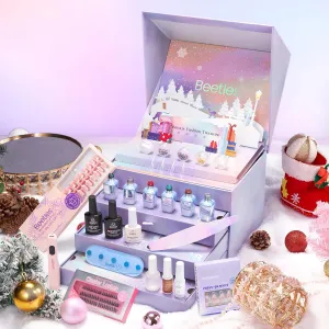 Beetles Christmas Gift Gel Nail Polish Set, 9 Color Beauty Advent Calendar 2024 Box Red Green Pink Cat Eye Glitter Gel Polish with Christmas Nail Decoration DIY Series Color Nail Trend Set Gift Spree