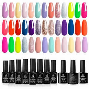 Beetles Gel Nail Polish Kit Summer Gel Nail Polish Set 20 Colors with Base Top Coat Neon Hot Pink Green White Nude Glitter 23Pcs UV Soak Off Manicure Gifts for Mom Neon City