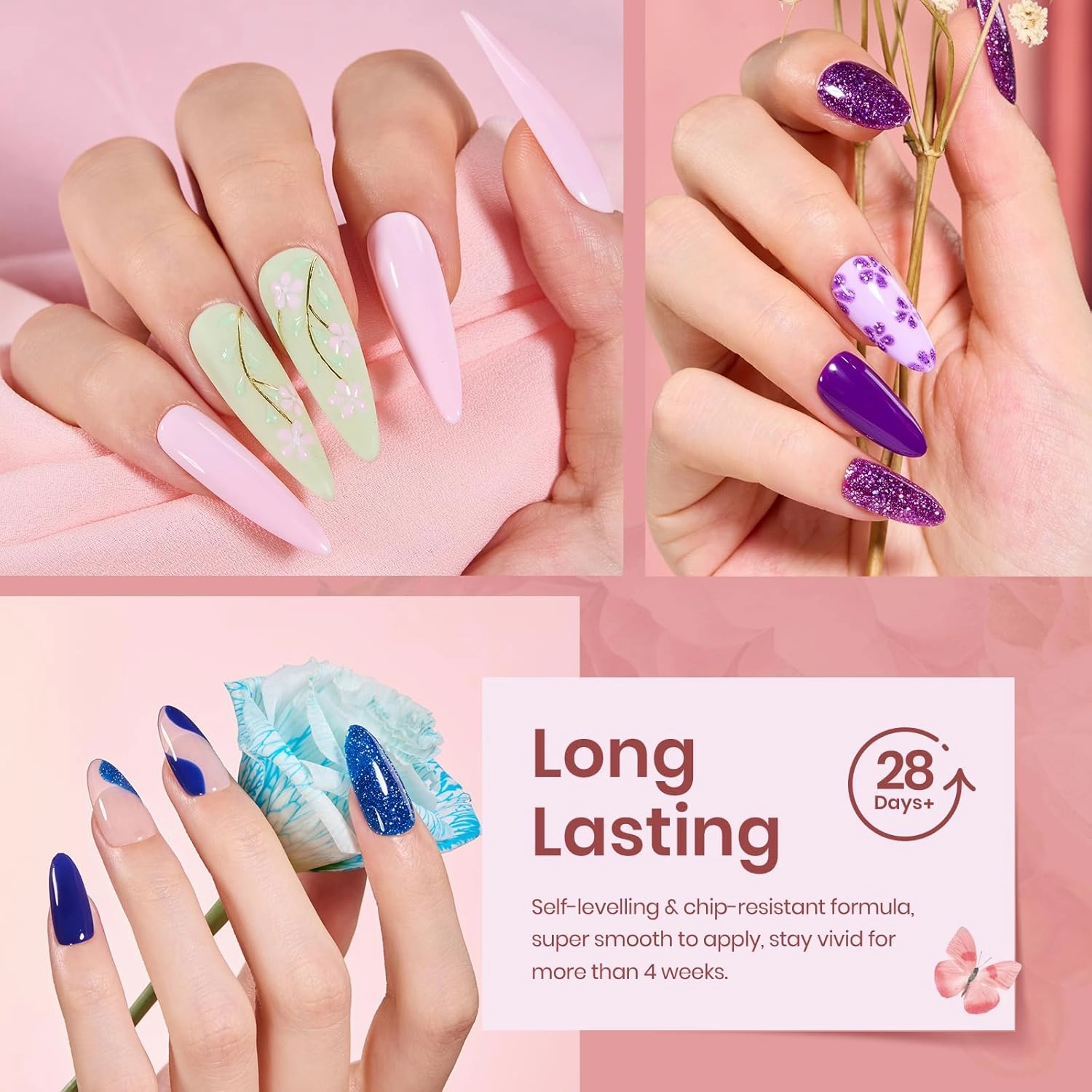 beetles Gel Polish Set 36 Colors Verse of Flower Collection Spring Summer Gel Nail Polish Pink Red Green Blue Gel Polish with 3Pcs Base Top Coat Soak off UV Gel & Nail Art Stickers Gifts for Women