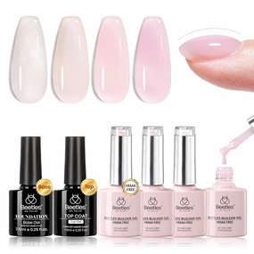 Beetles Hema Free Builder Gel Nail Kit 7-in-1 Jelly Nude Glitter Pink Builder Gel for Nails Strengthening & Extensions with Base & Top Coat Beginner-Friendly Beauty Gift Sets for Women