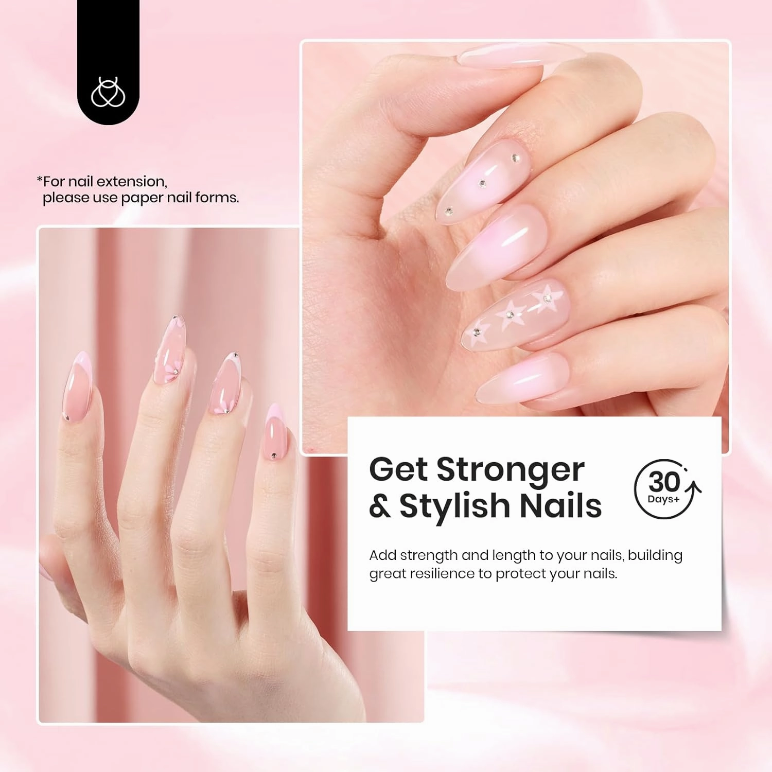 Beetles Hema Free Builder Gel Nail Kit 7-in-1 Jelly Nude Glitter Pink Builder Gel for Nails Strengthening & Extensions with Base & Top Coat Beginner-Friendly Beauty Gift Sets for Women