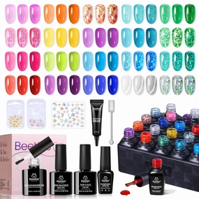 Beetles Neon Jelly Gel Nail Polish Kit,20 Colors Summer Cat Eye Glitter Soak Off UV LED Gel Nail Kit Pink Orange Blue Sunbeam Jelly with Base Matte Top Coat for DIY Nail Art Lovers & Professionals