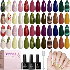 Beetles Pearl Glitter Top Coat Gel Nail Polish Set, 5 Colors Iridescent Rainbow Shimmer Mermaid Gel Polish with Beetles Gel Nail Polish Set 20 Colors Green Blue Burgundy Purple Brown Gel Polish