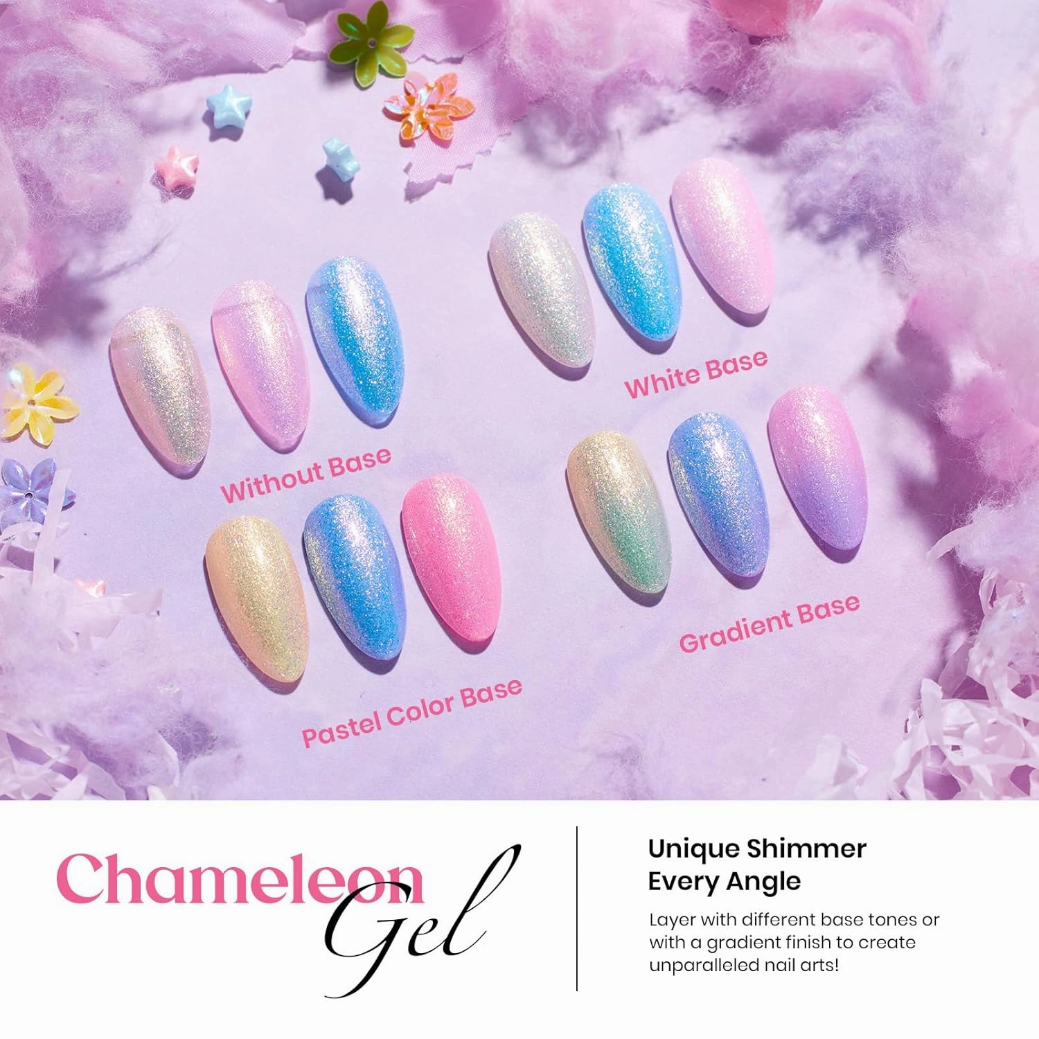 Beetles Summer Gel Nail Polish Set,24Pcs Pink Purple Pearl Pastel Blue Shimmer Chameleon Green Colors Gel Polish Kit, 3Pcs Base Top Coat and Double-ended Brush Soak off UV Nail Polish Gift for Women