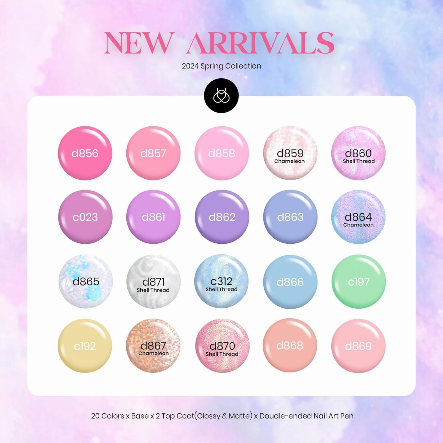 Beetles Summer Gel Nail Polish Set,24Pcs Pink Purple Pearl Pastel Blue Shimmer Chameleon Green Colors Gel Polish Kit, 3Pcs Base Top Coat and Double-ended Brush Soak off UV Nail Polish Gift for Women