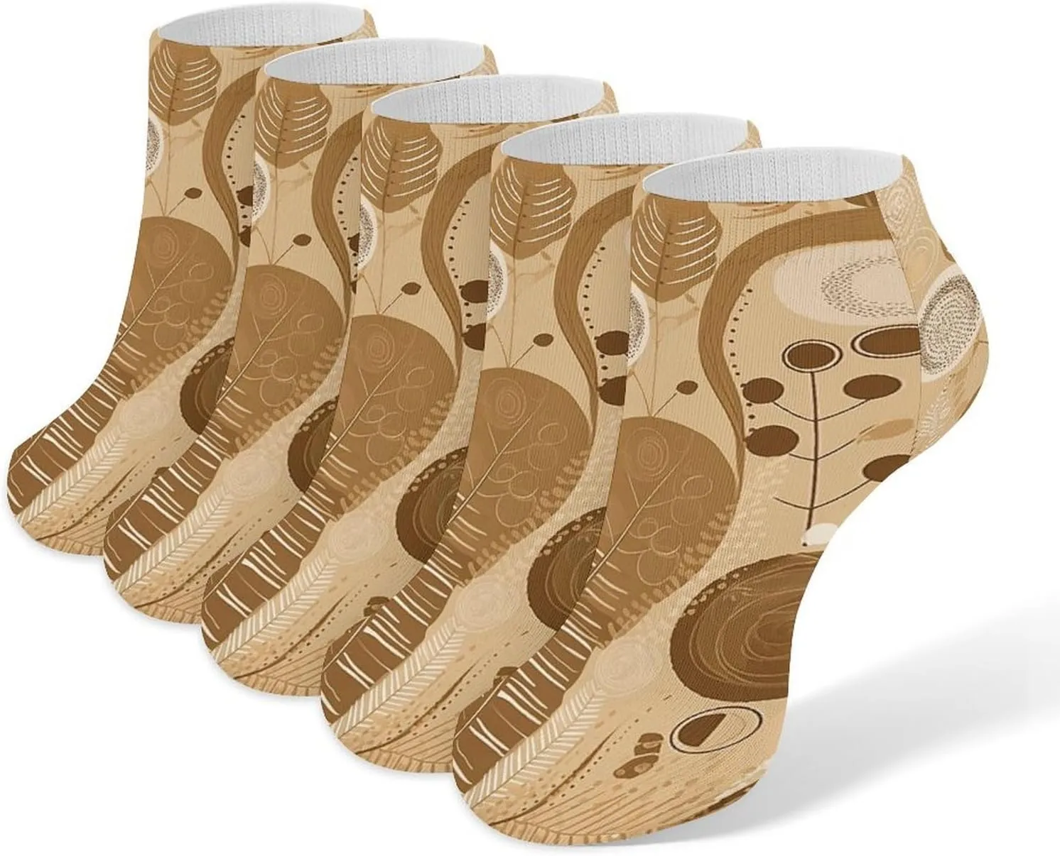 Beige And Brown Ankle Socks for Men & Women, 5 Pairs Breathable Soft Low Cut Socks, Stretch Sweat Wicking Sox