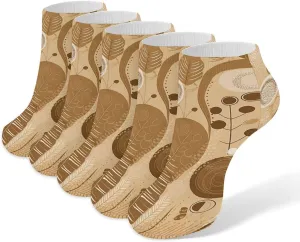 Beige And Brown Ankle Socks for Men & Women, 5 Pairs Breathable Soft Low Cut Socks, Stretch Sweat Wicking Sox