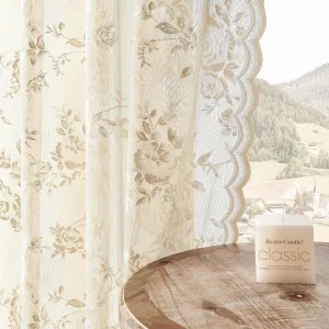 Beige Lace Curtains 84 Inches Long Victorian Floral Sheer Curtains for Living Room Bedroom Decor Drapes Rod Pocket Light Filtering French Window Curtains 2 Panels Set for Dining Room, 52x84