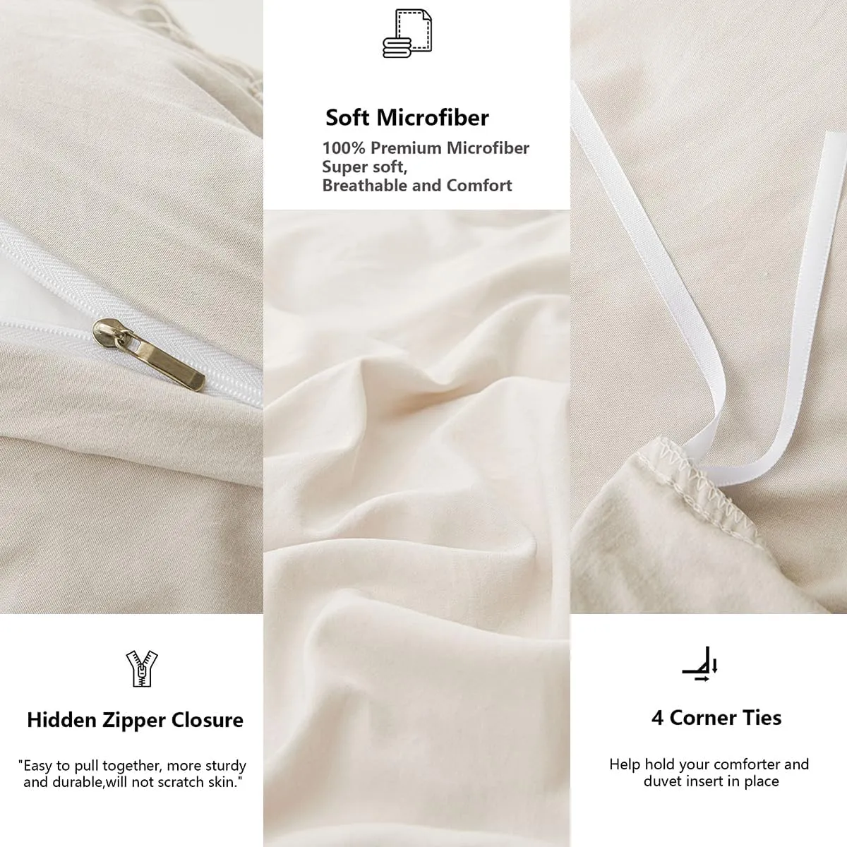 Beige Ruffle Duvet Cover Set Queen Size Farmhouse Ruffled Comforter Duvet Cover Boho Shabby Chic Bedding Set Neutral Solid Color Washed Microfiber Bedding with Zipper Closure Ultra Soft