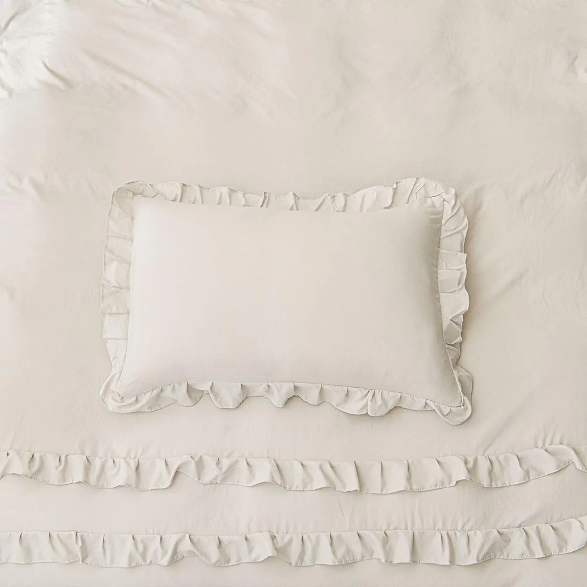 Beige Ruffle Duvet Cover Set Queen Size Farmhouse Ruffled Comforter Duvet Cover Boho Shabby Chic Bedding Set Neutral Solid Color Washed Microfiber Bedding with Zipper Closure Ultra Soft