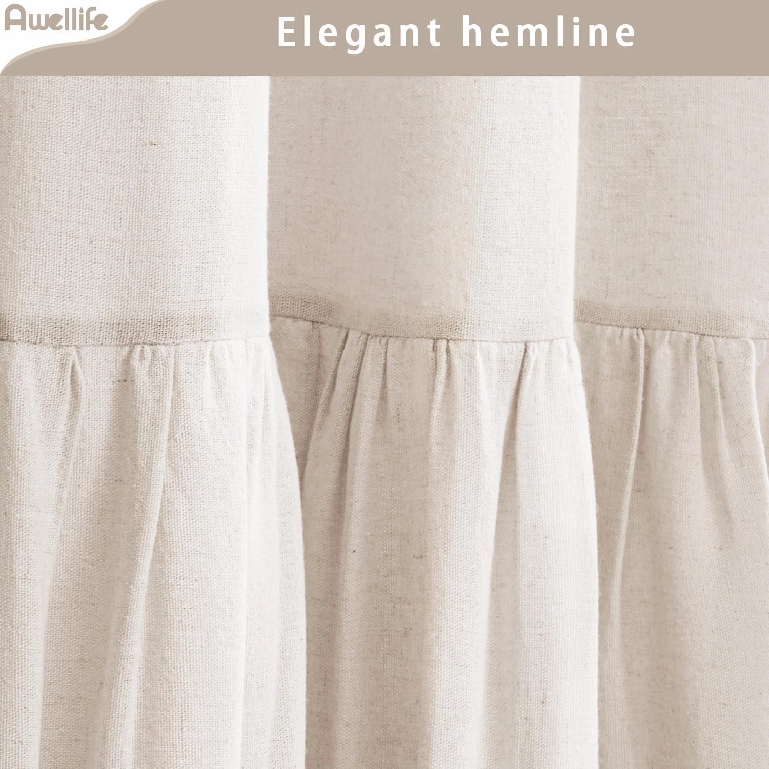 Beige Farmhouse Shower Curtain with A Ruffle Hem, Linen Shower Curtain for Bathroom, Natural,72"x72" 12 Hooks