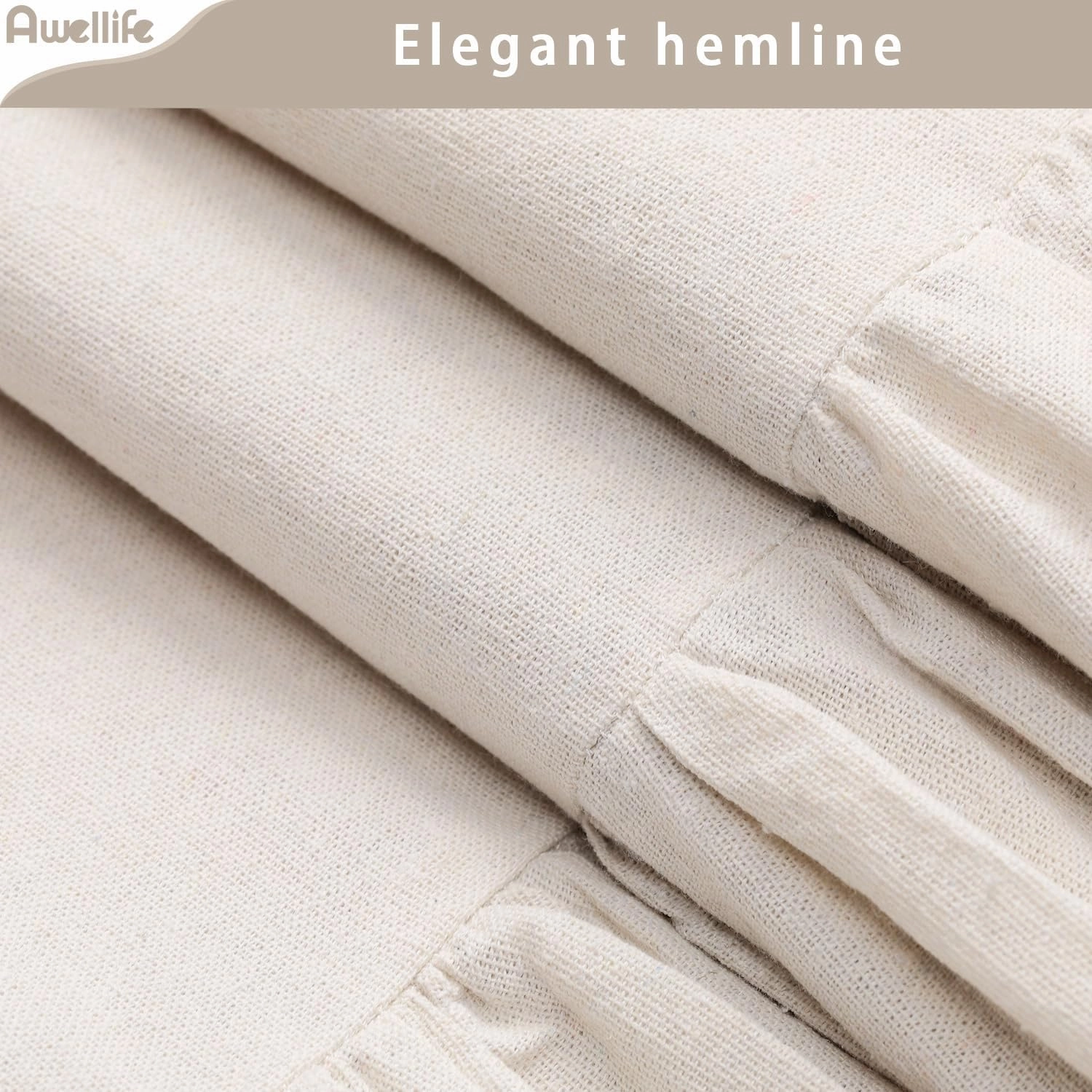 Beige Farmhouse Shower Curtain with A Ruffle Hem, Linen Shower Curtain for Bathroom, Natural,72"x72" 12 Hooks