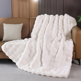 Beige Faux Fur Cozy 50x60 Throw Blanket for Bed Couch Office Chair Bunny Fluffy Blanket for Adults Soft Thick Blanket Room Decor 860 GSM