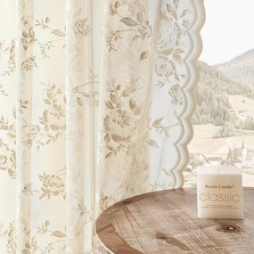 Beige Lace Sheer Curtains 63 Inch Length Country Floral Curtains for Living Room Bedroom Victorian Flower Curtains 2 Panels Set Rod Pocket Light Filtering Window Drapes Rustic Decor, 52x63