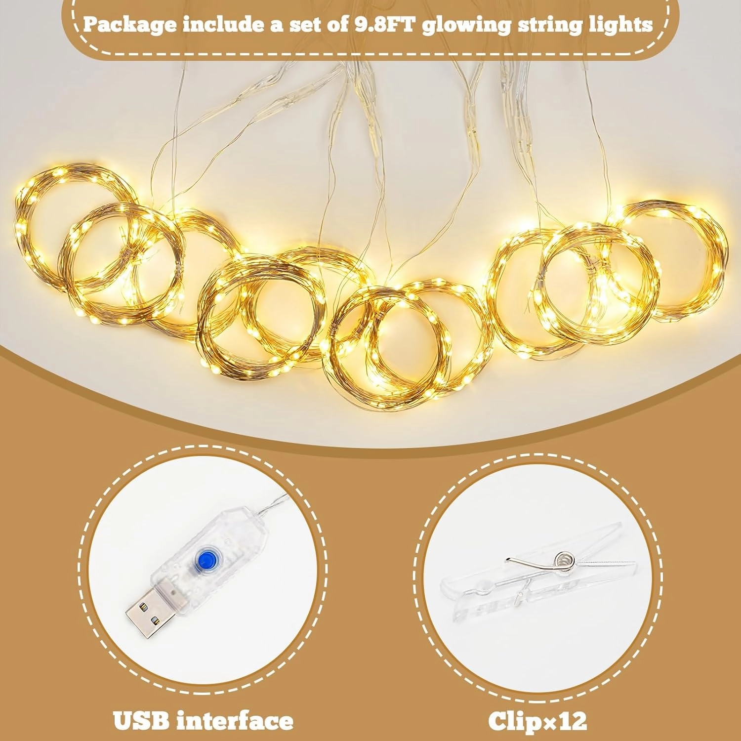 Beige Tulle Backdrop with Lights String 2 Panels 5×10ft Wedding Curtains Drapes for Party Bridal Shower Photo Booth Decor