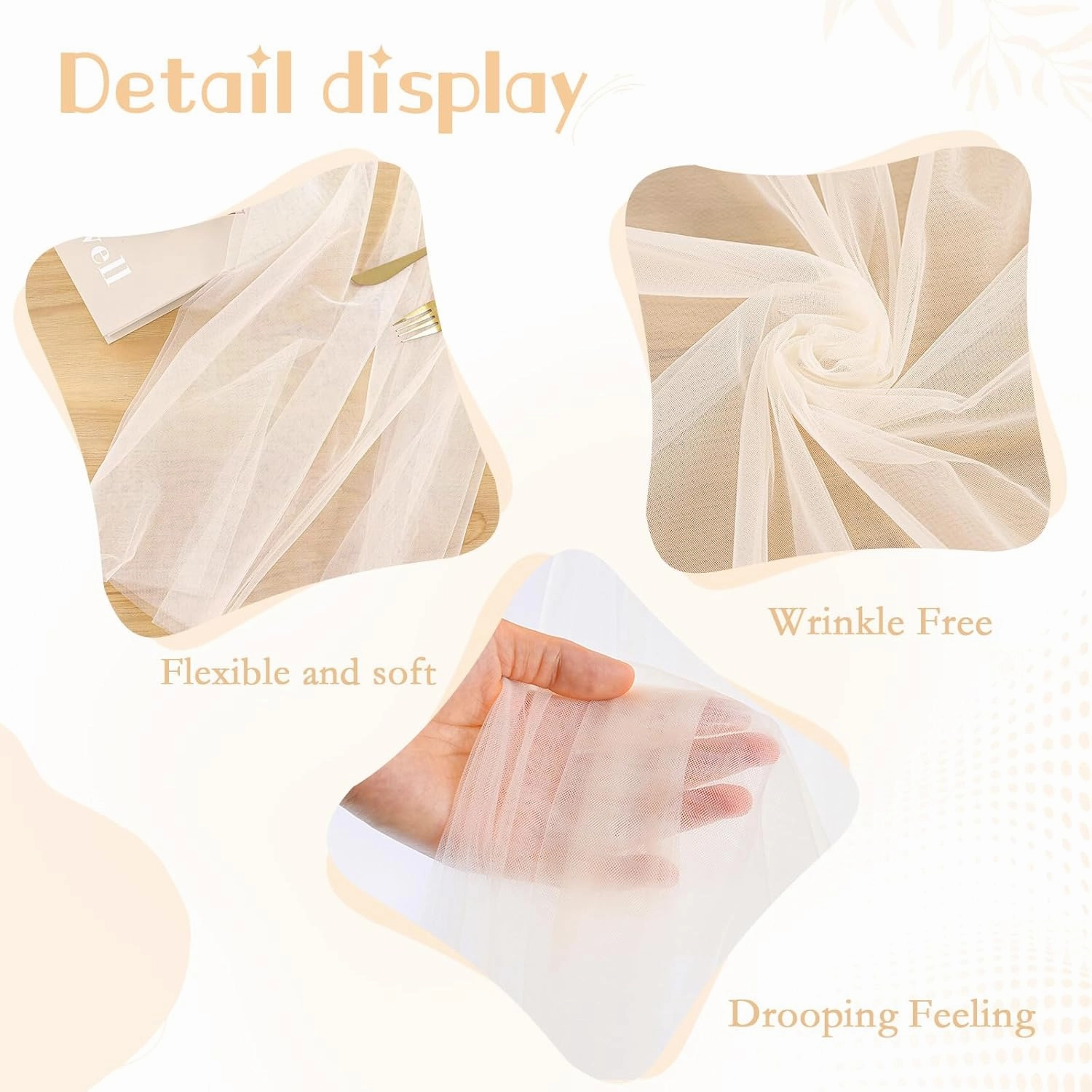 Beige Tulle Backdrop with Lights String 2 Panels 5×10ft Wedding Curtains Drapes for Party Bridal Shower Photo Booth Decor