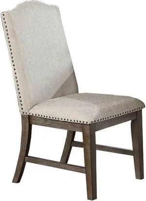 Benjara Alex Dining Side Chair Set of 2, High Back, Nailhead Wood, Oak Brown, Beige and Bronze