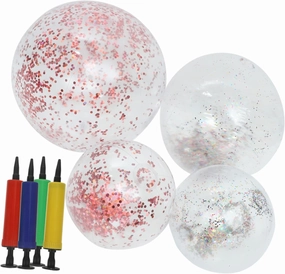 BESTonZON 1 Set Inflatable Clear Glitter Beach Ball for Pool Garden Parties Summer Fun with Inflators Random Color