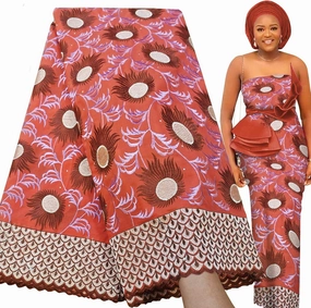 Bestway Rhinestones Embroidery Swiss Voile African Lace Fabric 5 Yards Nigerian Lace Fabric for Wedding Party Dress (Coral)