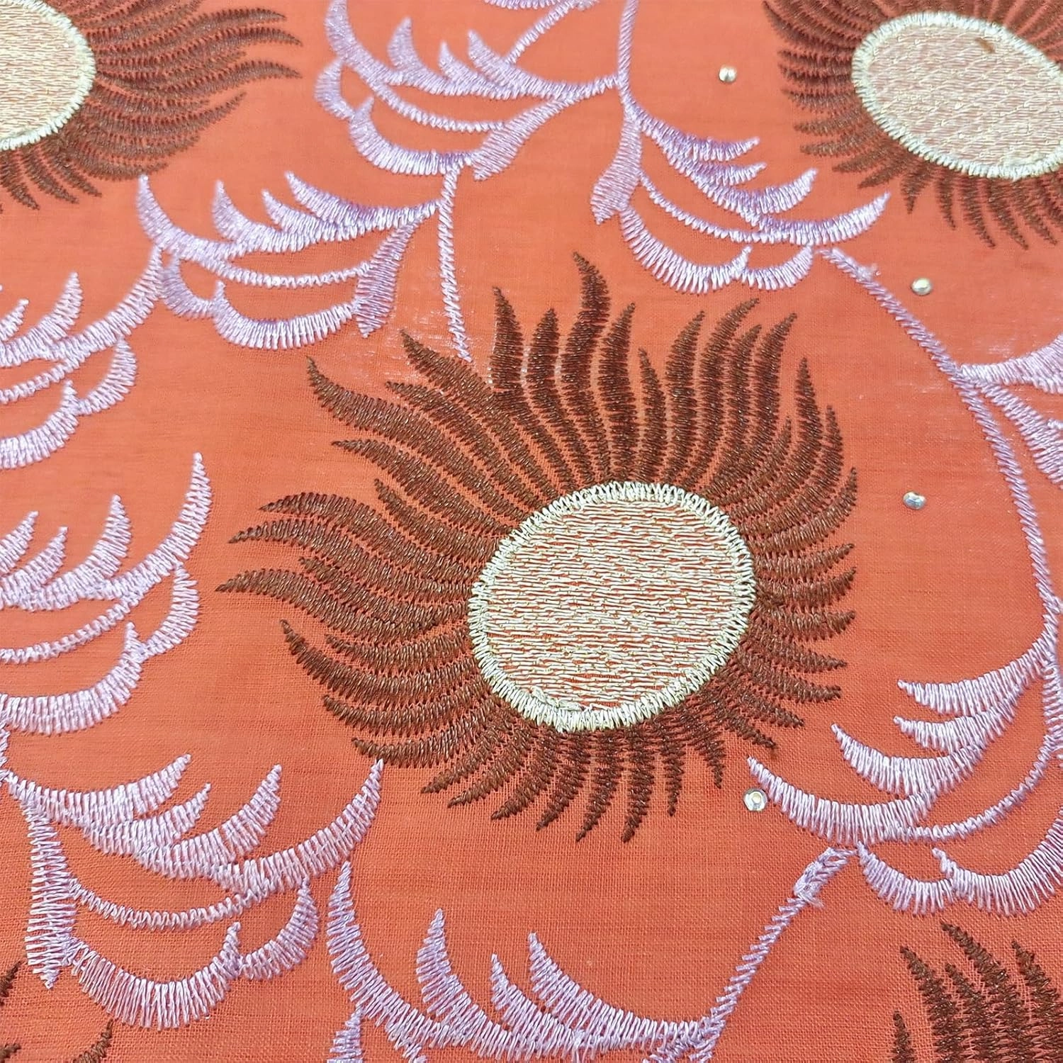 Bestway Rhinestones Embroidery Swiss Voile African Lace Fabric 5 Yards Nigerian Lace Fabric for Wedding Party Dress (Coral)