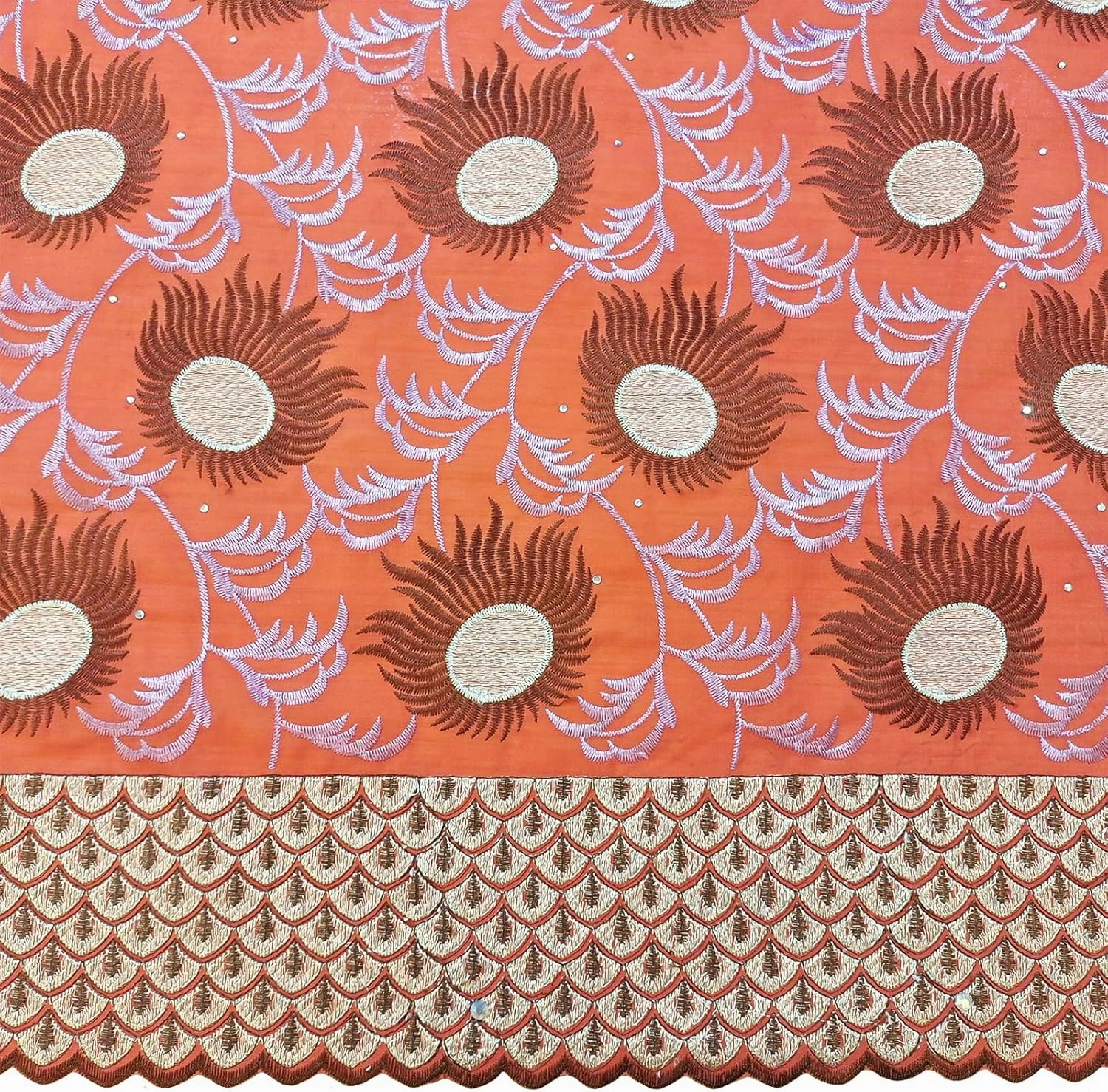 Bestway Rhinestones Embroidery Swiss Voile African Lace Fabric 5 Yards Nigerian Lace Fabric for Wedding Party Dress (Coral)