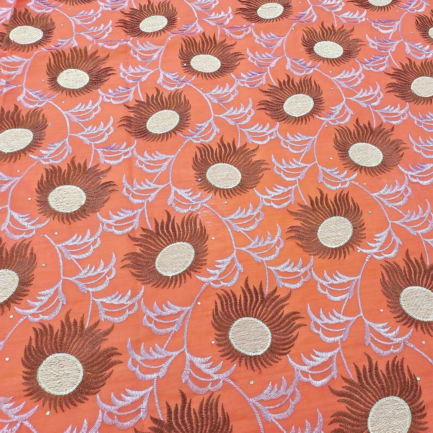 Bestway Rhinestones Embroidery Swiss Voile African Lace Fabric 5 Yards Nigerian Lace Fabric for Wedding Party Dress (Coral)