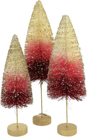 Bethany Lowe Red and Cream Bottle Brush Trees Set of 3