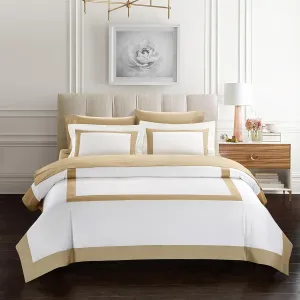 Bicolore Collection Duvet Covers Set 3 Pieces Do Not Include Filling ClassIC European 100% Egyptian Cotton Sateen Luxury 400 Thread Count Frame Patchwork Manufacturing(White/Beige,Queen)